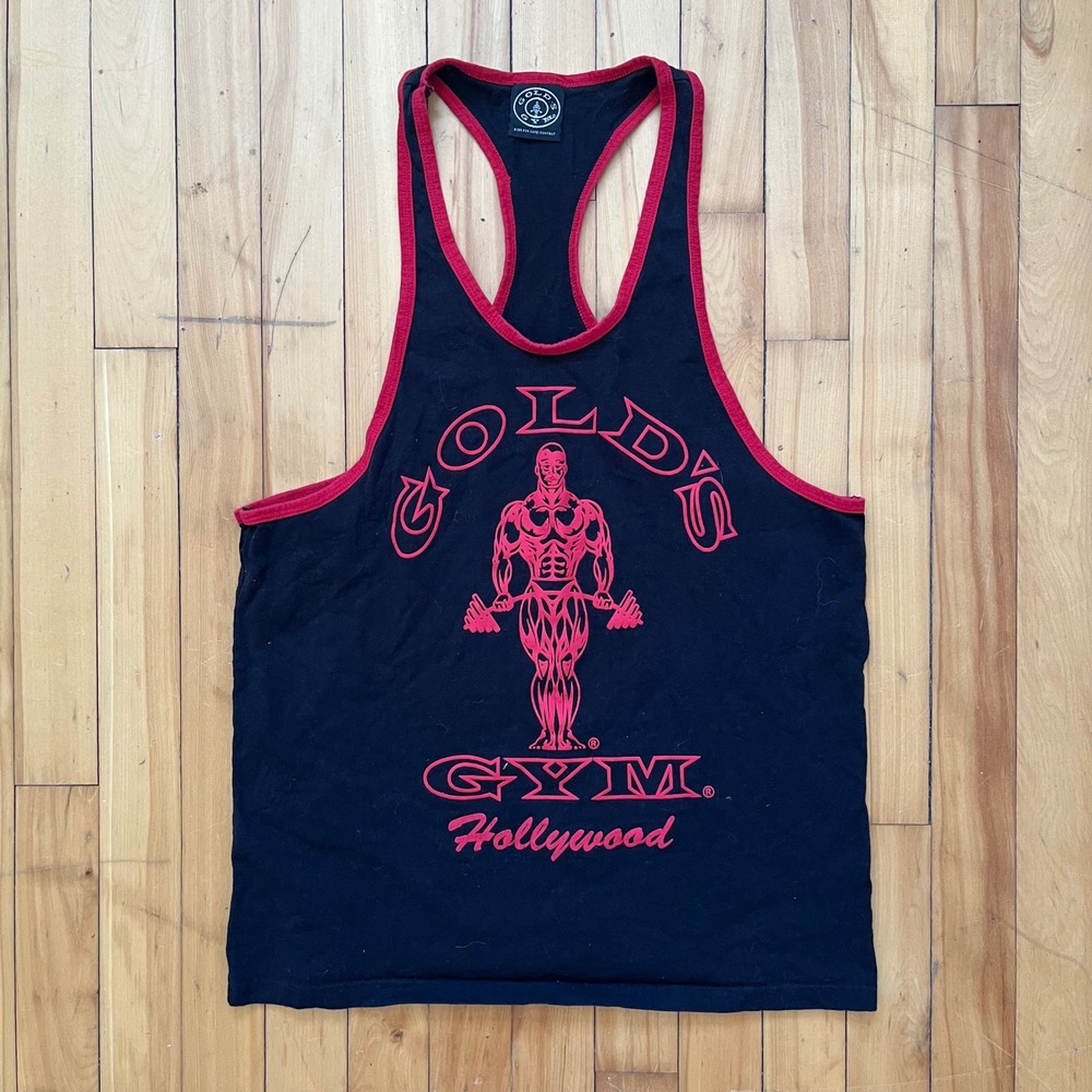 Golds Gym Hollywood Tank Top Black Red Racerback Mens Athletic Fitness Medium